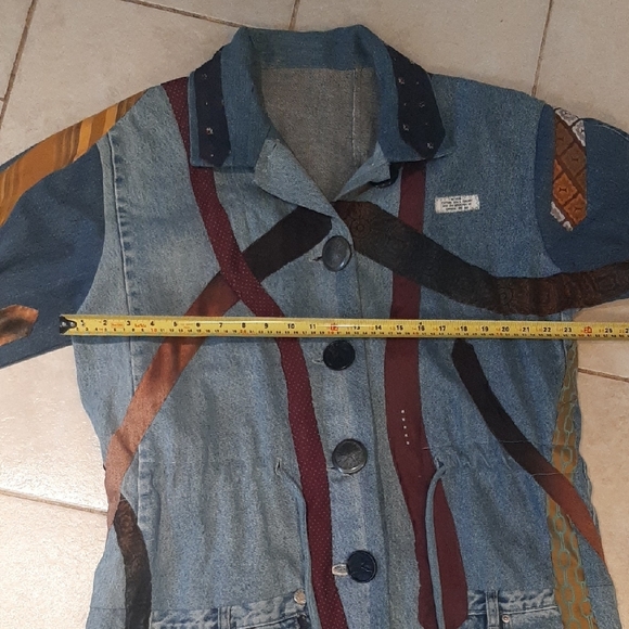 🔥RARE☮VINTAGE☮"CLOTHES WITH A HISTORY" HANDMADE TIEColorful PatchworkDENIM M-XL - Picture 11 of 12